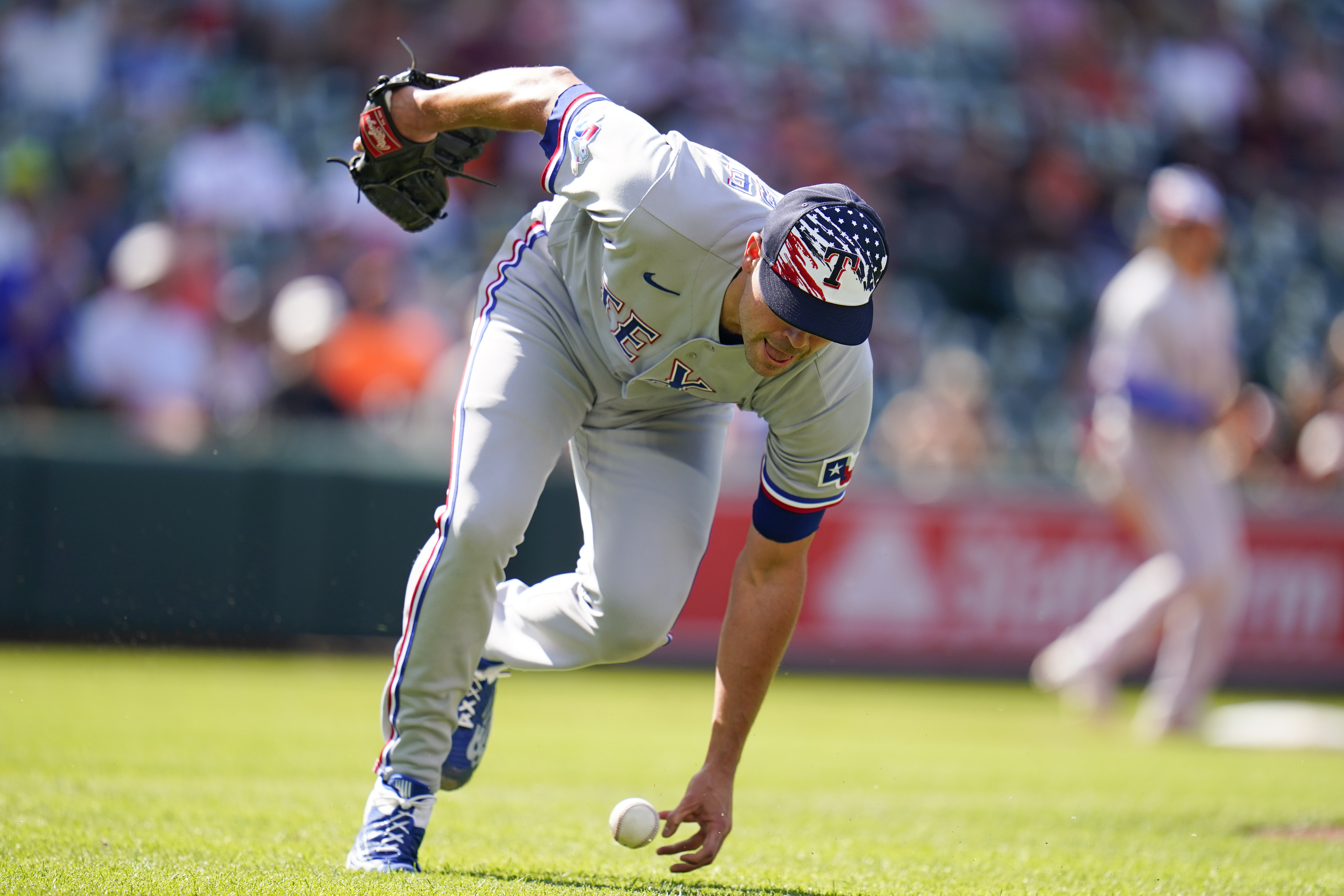 Baltimore, USA. 04th July, 2022. BALTIMORE, MD - JULY 04: Baltimore Orioles  shortstop Jorge Mateo (3) after being hit in the tenth inning allowed the  Orioles to win on a bases loaded