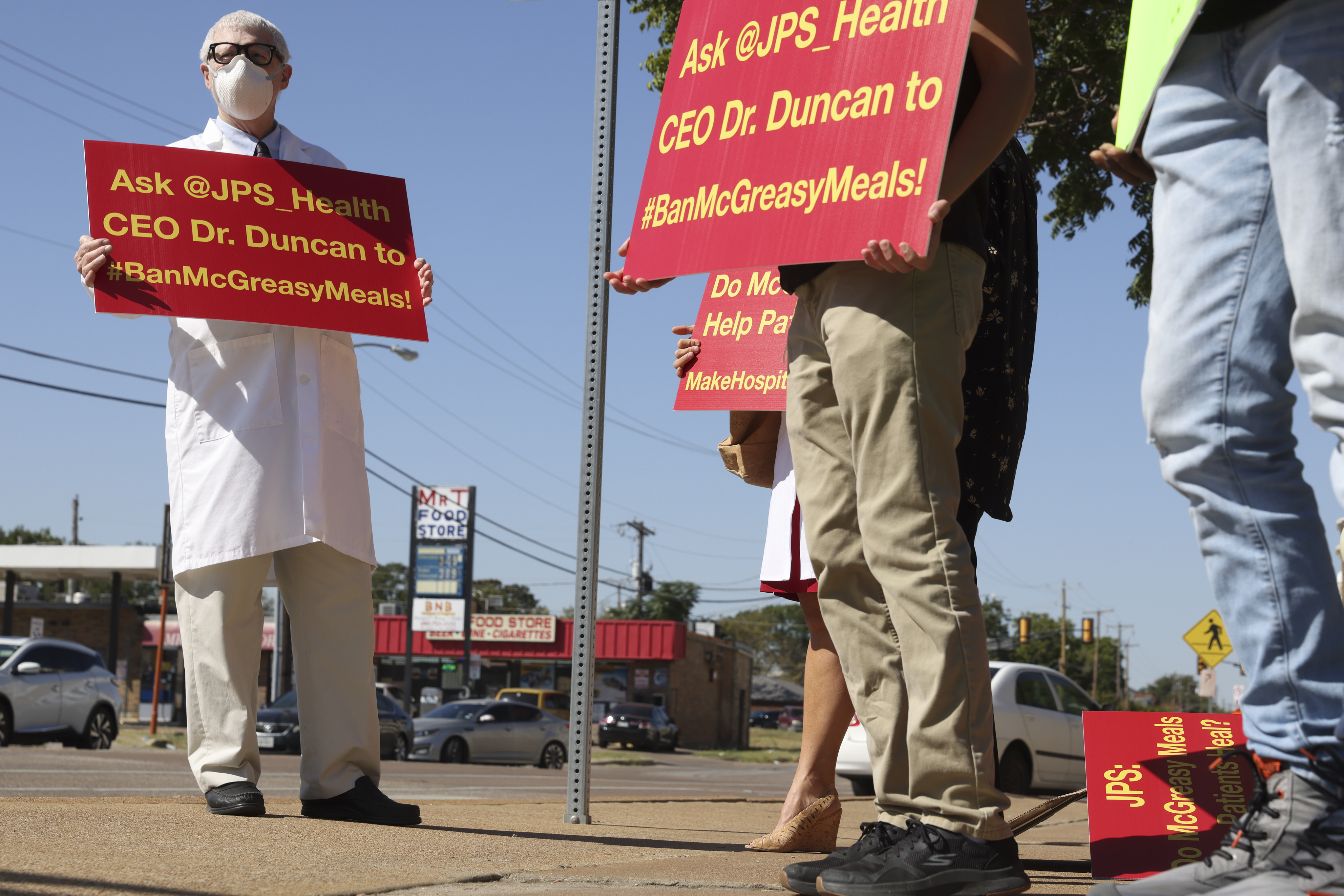 Protests outside McDonald's new HQ include Golden Arches covered in fake  blood - Chicago Sun-Times