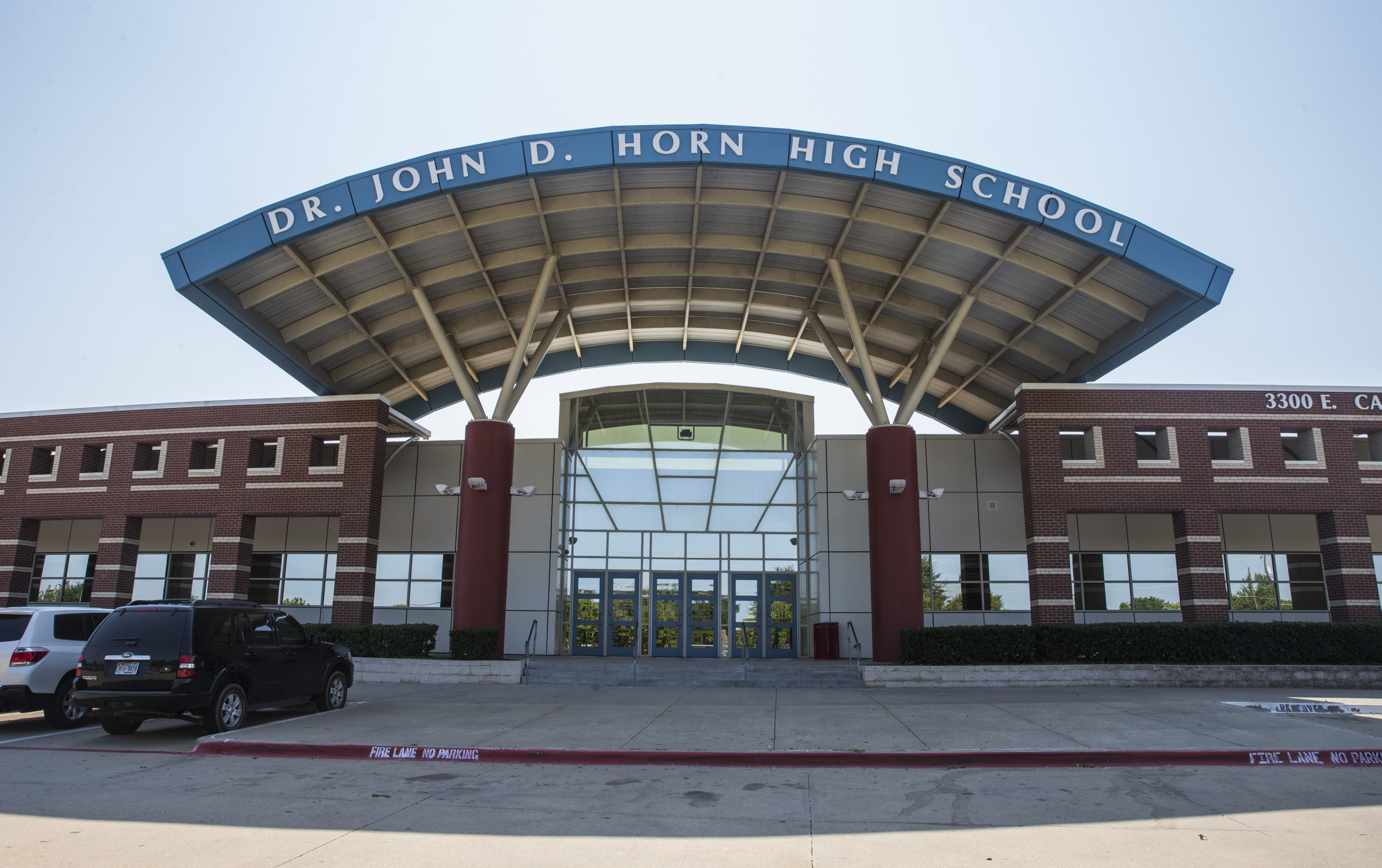 The front entrance of John Horn High School on Thursday, September 14, 2017 in Mesquite, Texas.
