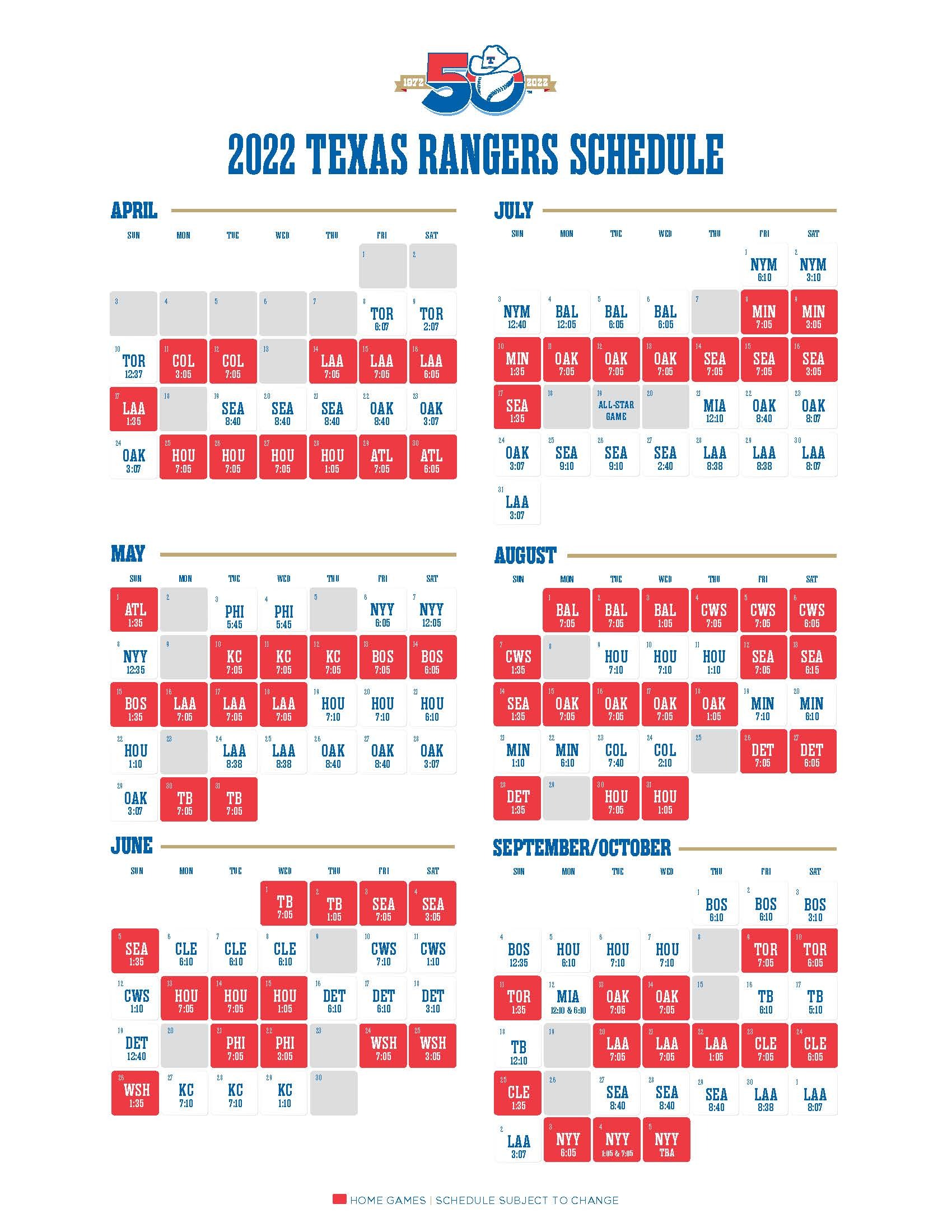 Rangers' reconfigured 2022 schedule moves Yankees from start to