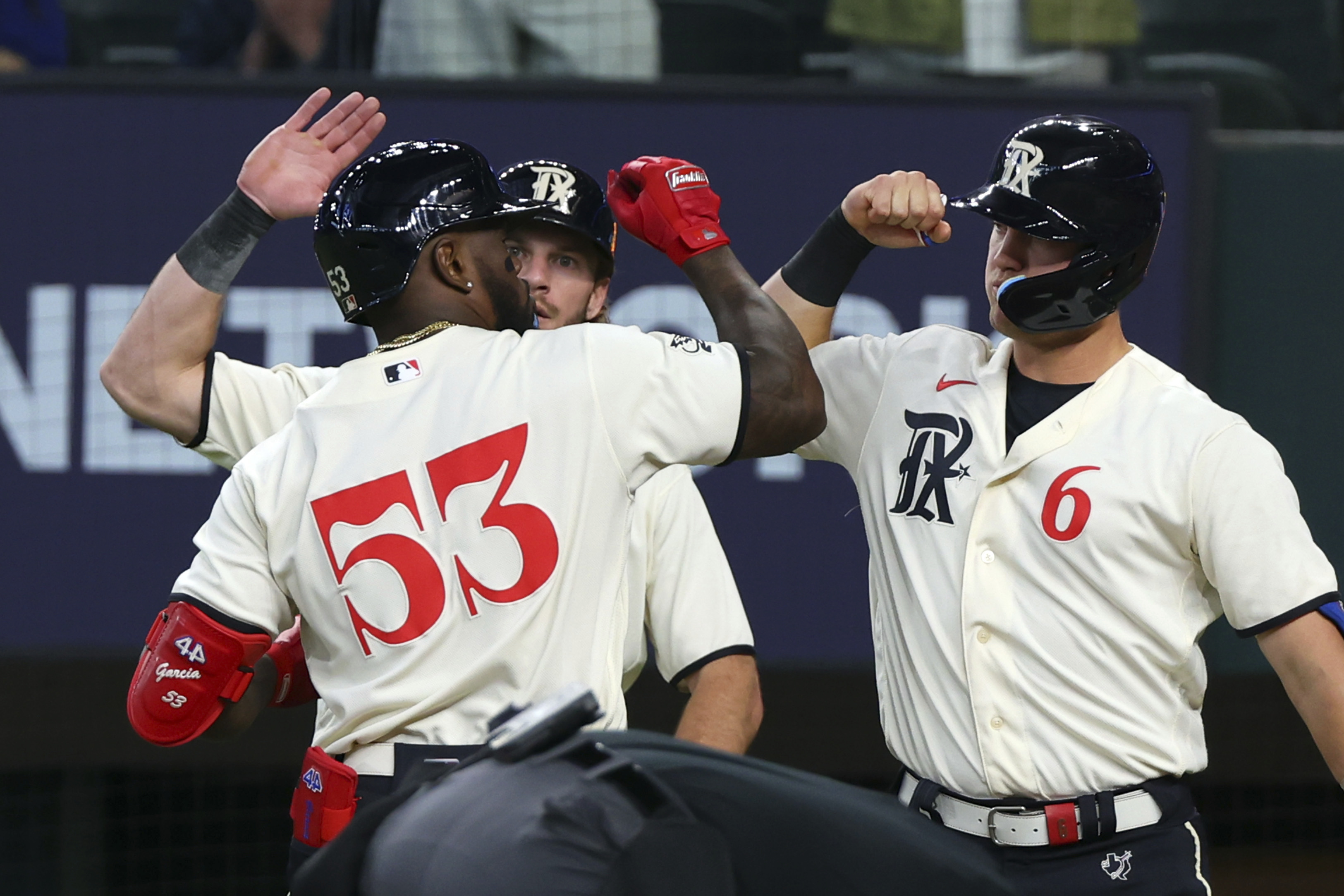 Texas Rangers Josh Jung hits a grand slam in the first inning against the  New York Yankees during a baseball game on Sunday, April 30, 2023, in  Arlington, Texas. (AP Photo/Richard W.