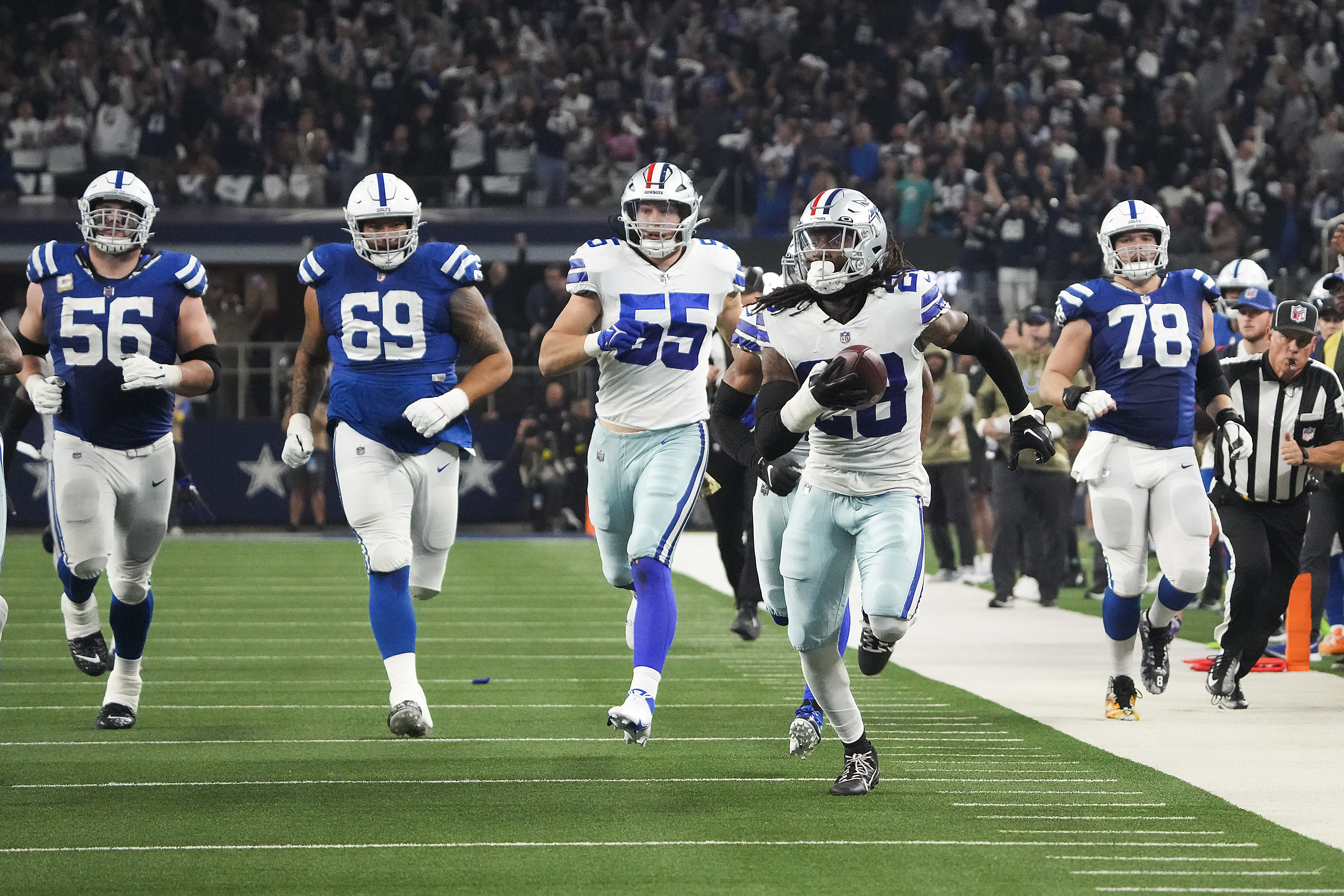 Dallas Cowboys cornerback DaRon Bland (26) intercepts a pass intended for  Indianapolis Colts tight end Kylen Granson (83) during an NFL football  game, Sunday, Dec. 4, 2022, in Arlington, Texas. Dallas won