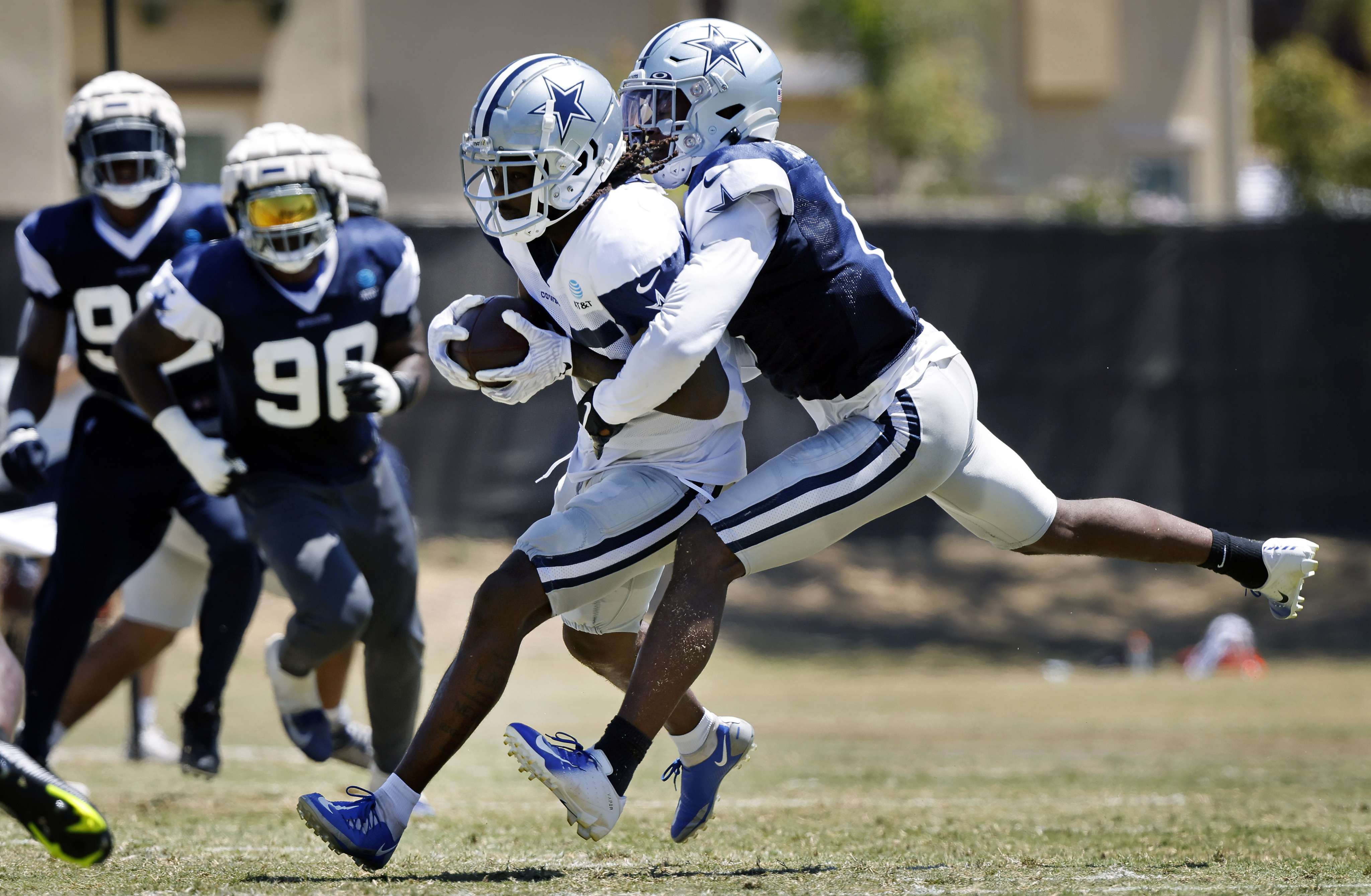 Noah Brown of the Dallas Cowboys catches a touchdown pass against