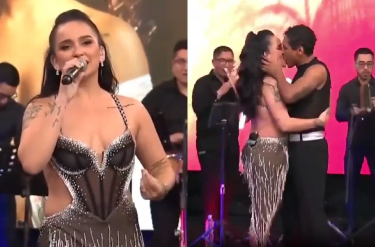 La cantante Daniela Darcourt volvió a protagonizar un intenso beso con el bailarín Waldir Felipa. (Foto: Captura de video)