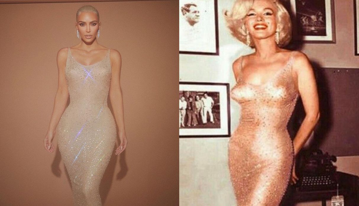 Kim Kardashian usó el icónico vestido de Marilyn Monreoe en la MET Gala de mayo pasado. (Foto: Composición)