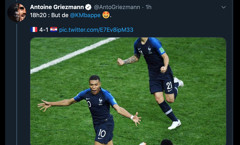 Antoine Griezmann recordó el título de Francia en el mundial Rusia 2018 en redes sociales