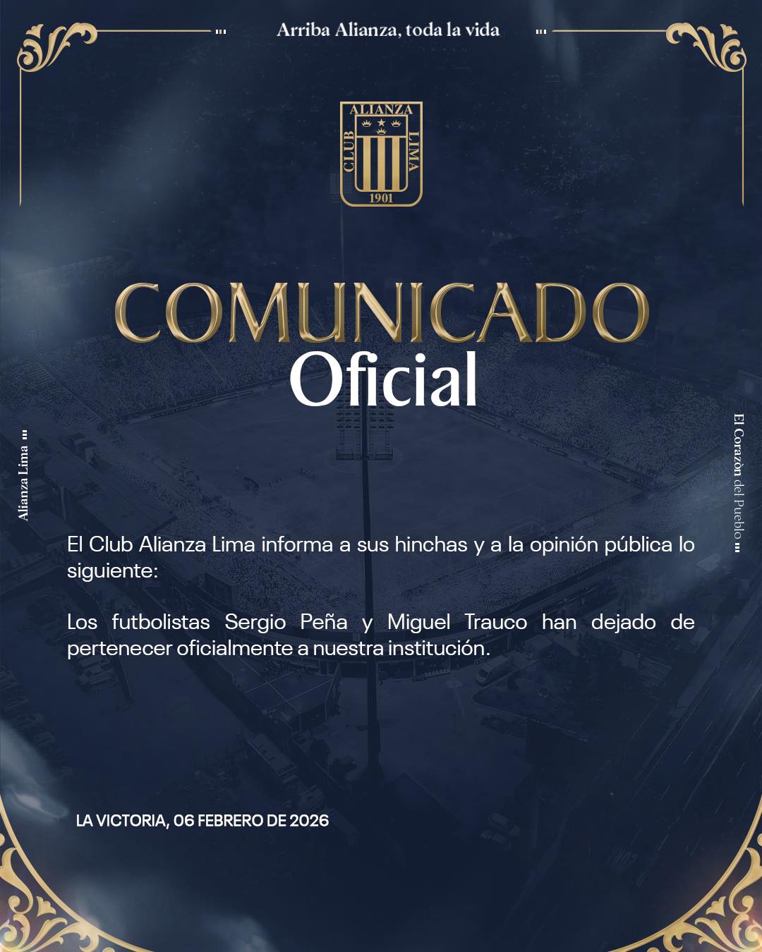 Comunicado sobre la separación de los futbolistas. (Foto: Alianza Lima)