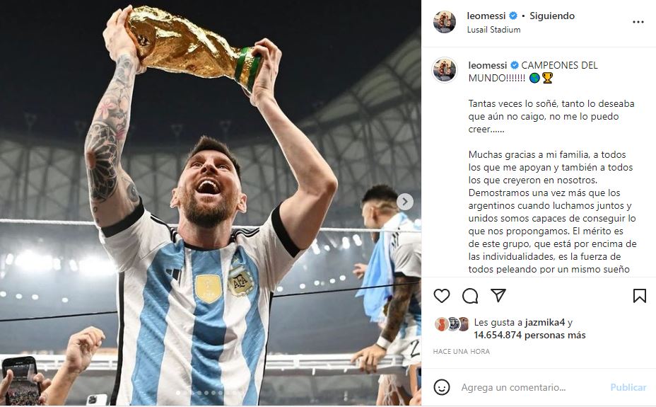 Messi publicó un emotivo mensaje en sus redes sociales (Foto: Captura de Instagram)