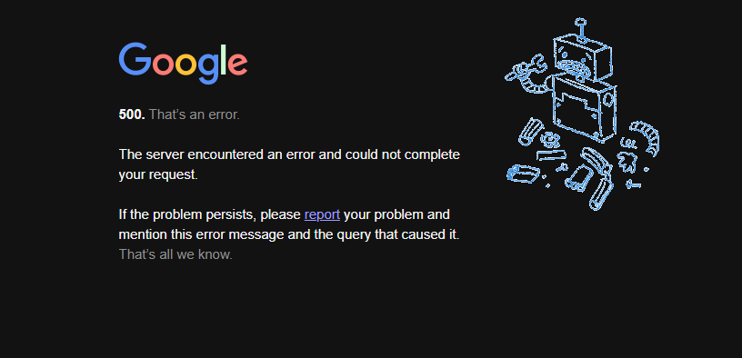 El mensaje que aparecía durante la caída de Google.