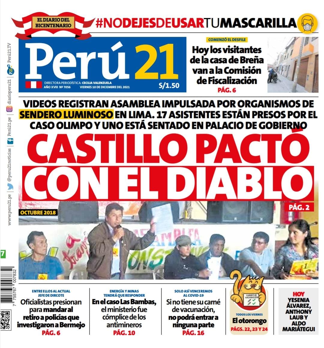 Noticias sobre Portada hoy miércoles 08 de marzo | PERU21