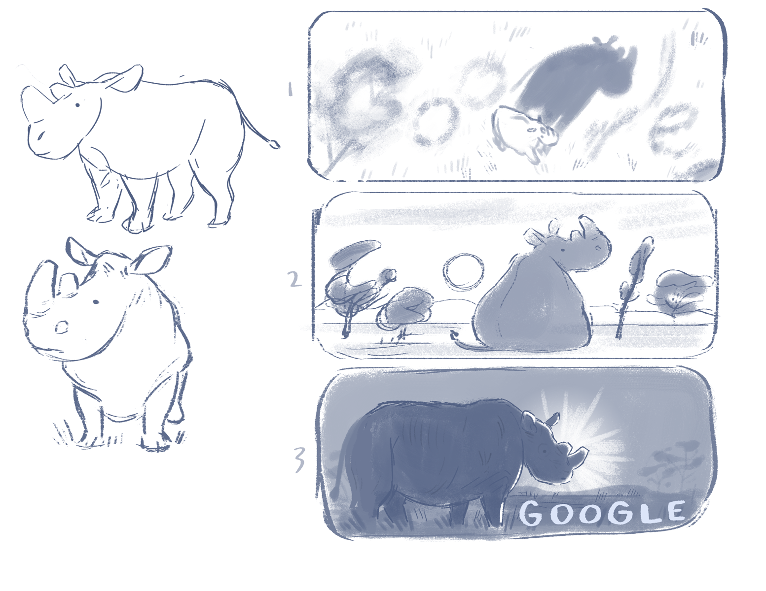 Primeros conceptos y bocetos del doodle de Sophie Diao. (Foto: Google)


