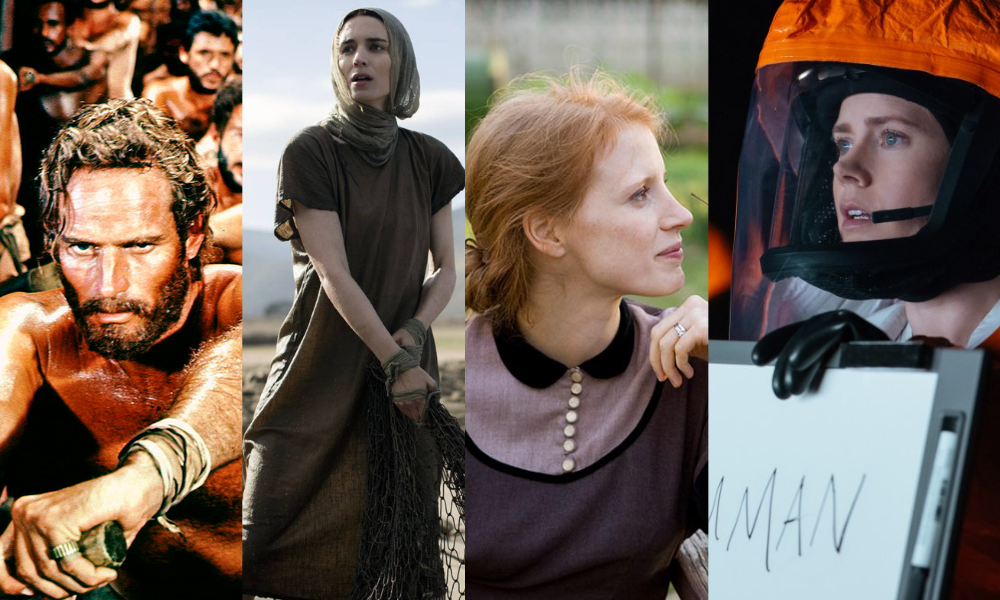 Ben Hur (1959), María Magdalena (2018), El árbol de la vida (2011) y La llegada (2016), cuatro películas que muestran, a su manera, el misticismo. (Fotocomposición: El Comercio)