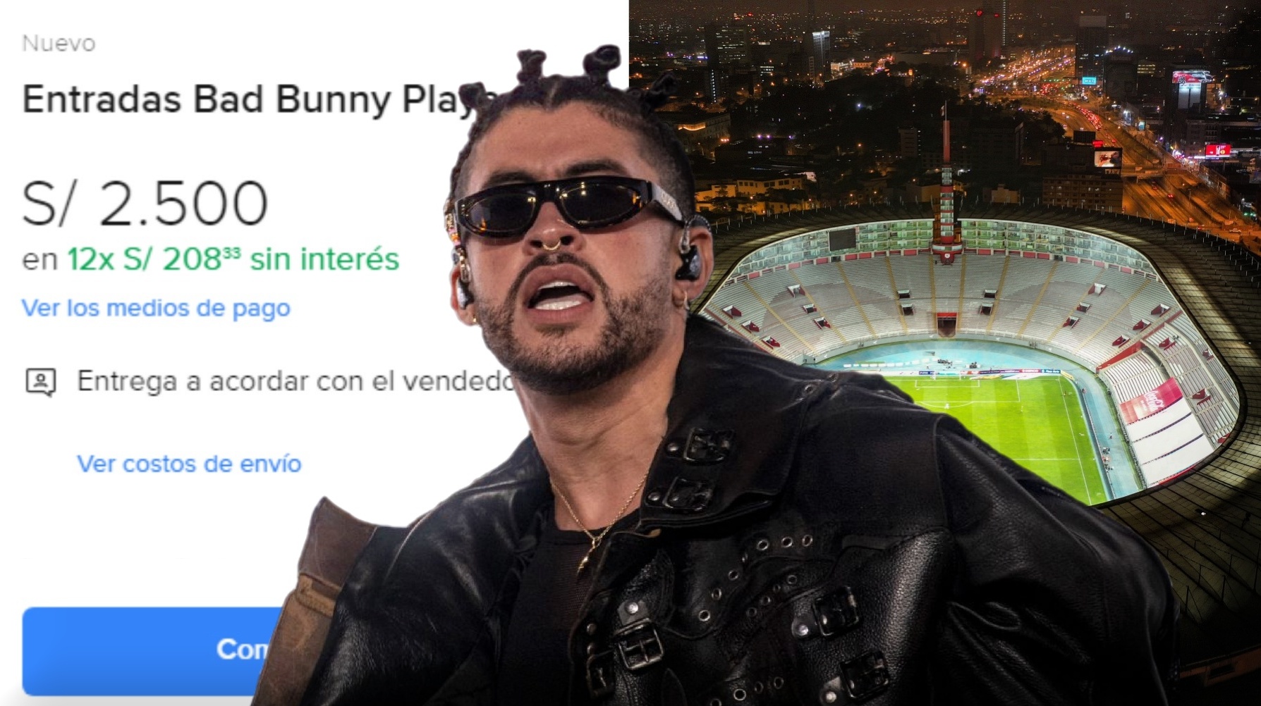 El concierto que Bad Bunny dará en en Lima el próximo 13 de noviembre se ha visto, como es común en los grandes eventos de esta naturaleza, de un gran mercado de reventa de entradas. (Fotos: Ricardo ARDUENGO para AFP/ Grupo El Comercio)