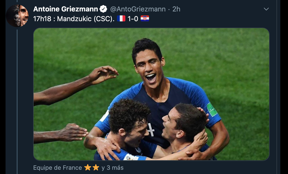 Antoine Griezmann recordó el título de Francia en el mundial Rusia 2018 en redes sociales