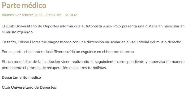 Comunicado de Universitario de Deportes sobre lesión de Flores y Polo | Foto: Universitario