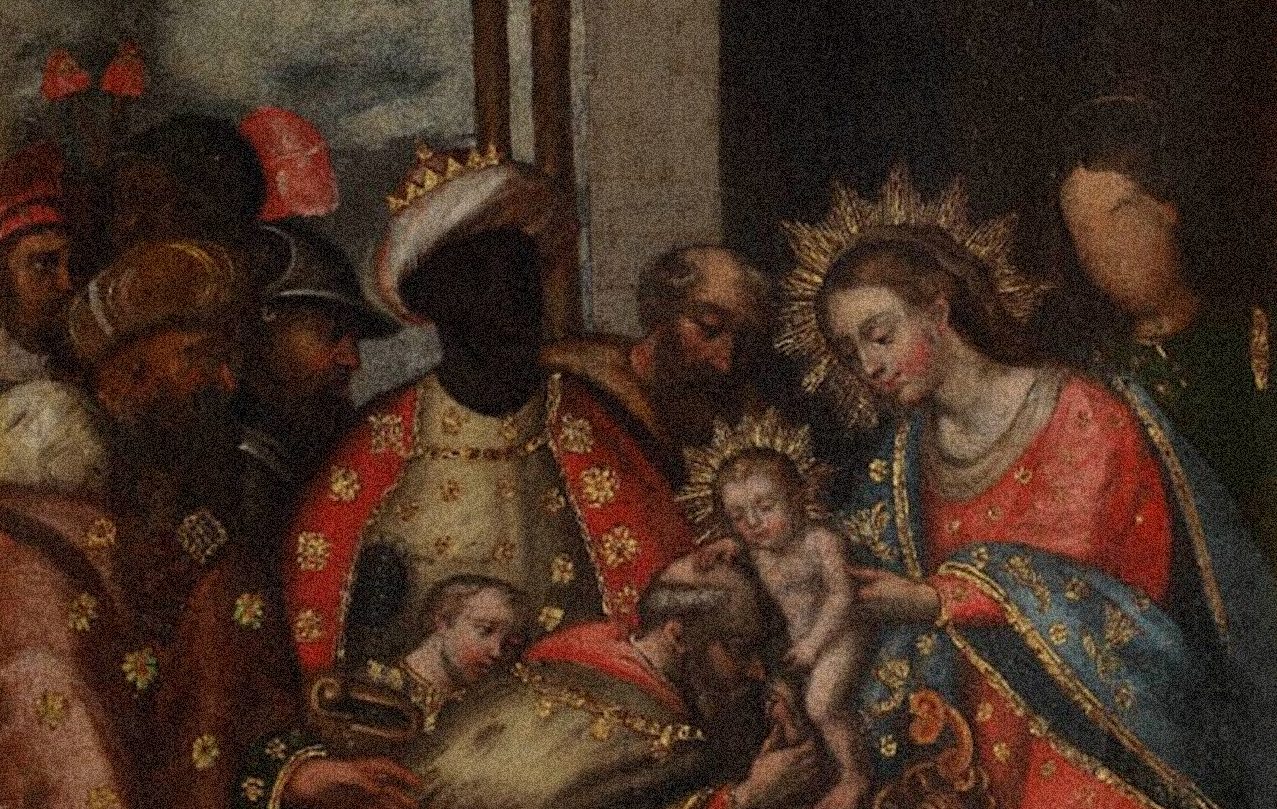 Obra de la Escuela Cuzqueña pintada a inicios del siglo XVIII que representa la adoración de los reyes magos. 