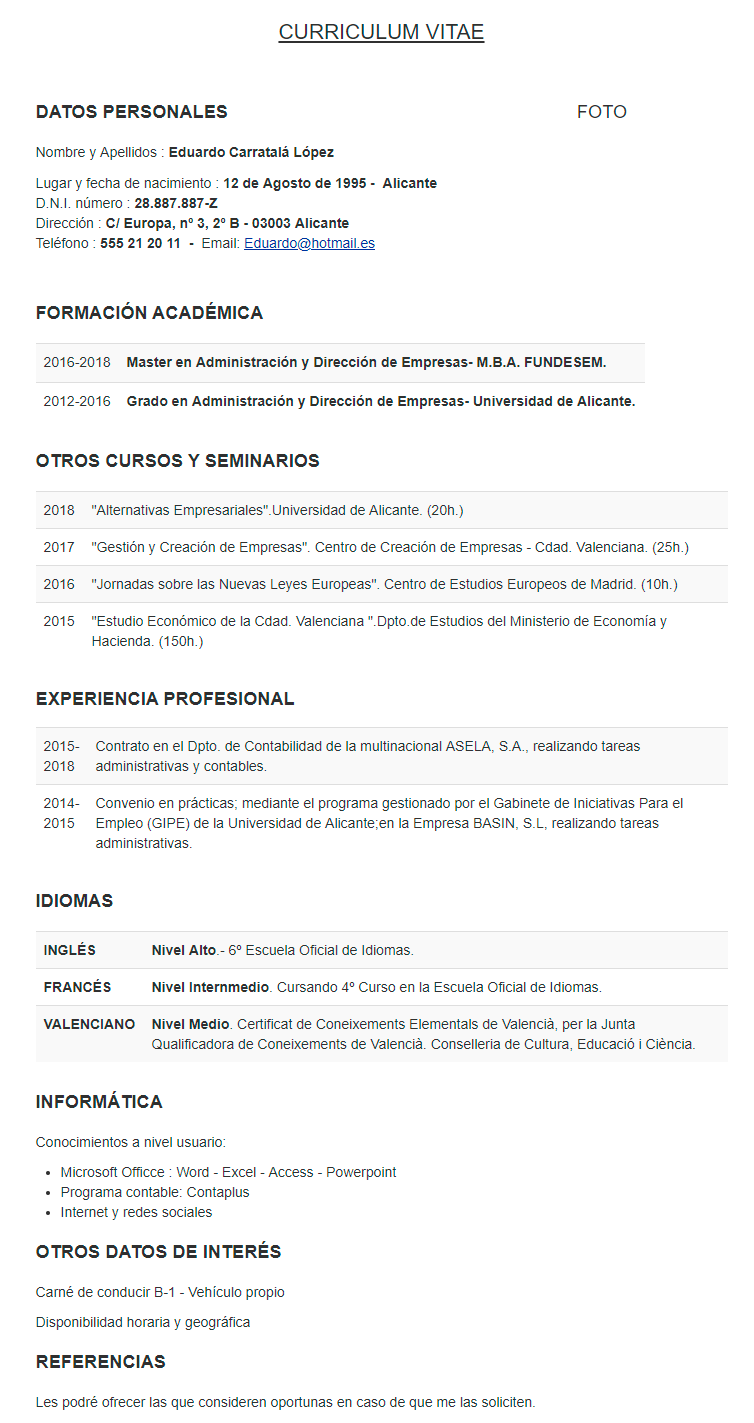 Curriculum Como Debe Escribirse La Descripcion Personal En Un Curriculo De Vida Cv Curriculum Vitae Economia Gestion