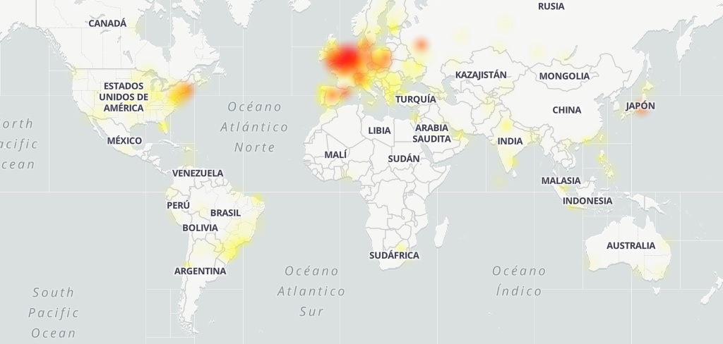 En el mapa se observa como afectó globalmente la caída de Google. (Captura/Downdetector)