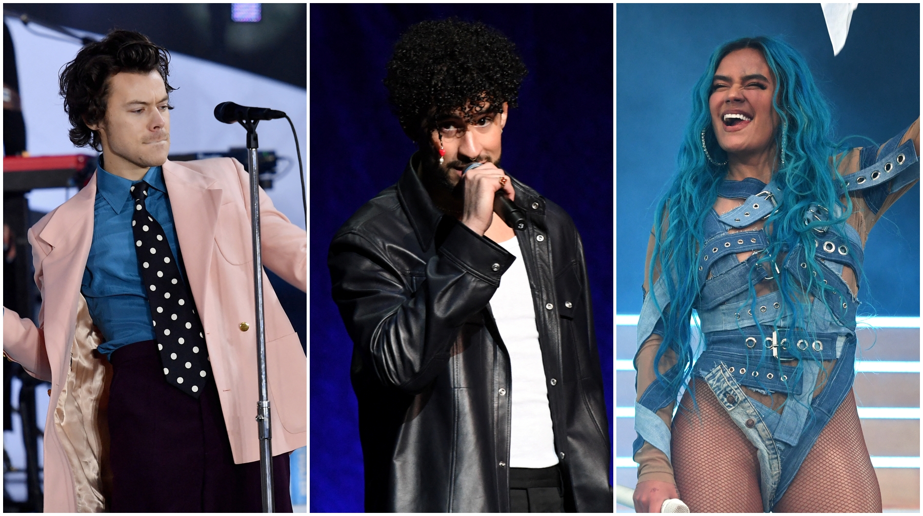 Harry Styles, Bad Bunny y Karol G so algunos de los artistas internacionales que nos visitarán este 2022. (Foto: AFP)