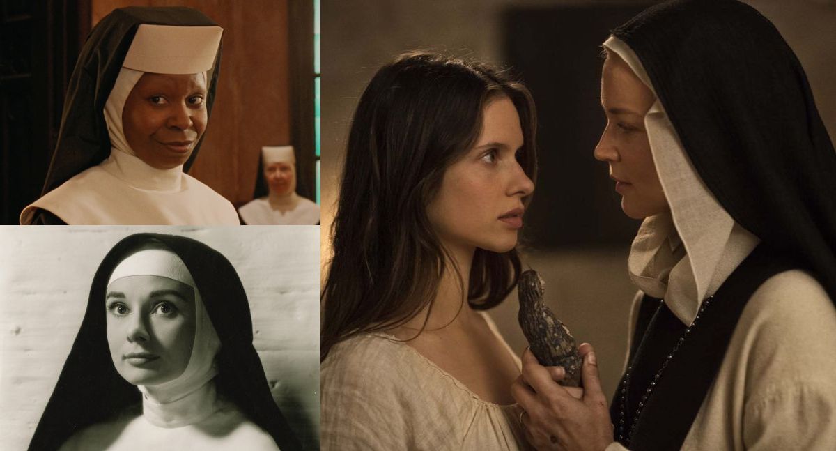 "Benedetta" (der.) de Paul Verhoeven se acaba de estrenar en Lima. Otras monjas en el cine (de Whoopi Goldberg a Audrey Hepburn) son destacadas en esta nota.