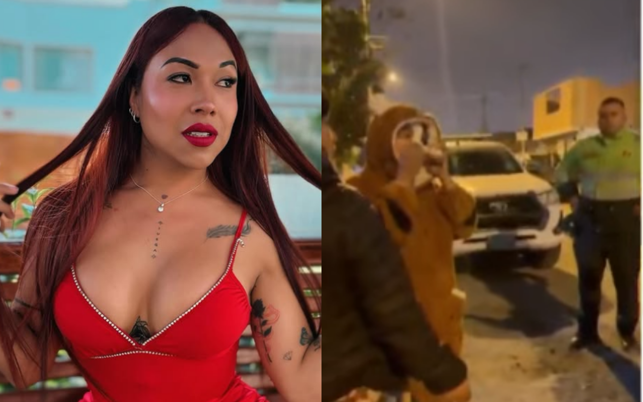 La humorista fue intervenida por agentes de la Policía Nacional del Perú durante una diligencia en los exteriores de su vivienda, luego de que se hallara un cráneo con presuntas características humanas en una zona donde, según testigos, ella quemaba residuos junto a su novio | Foto: Instagram / Magaly TV, La Firme