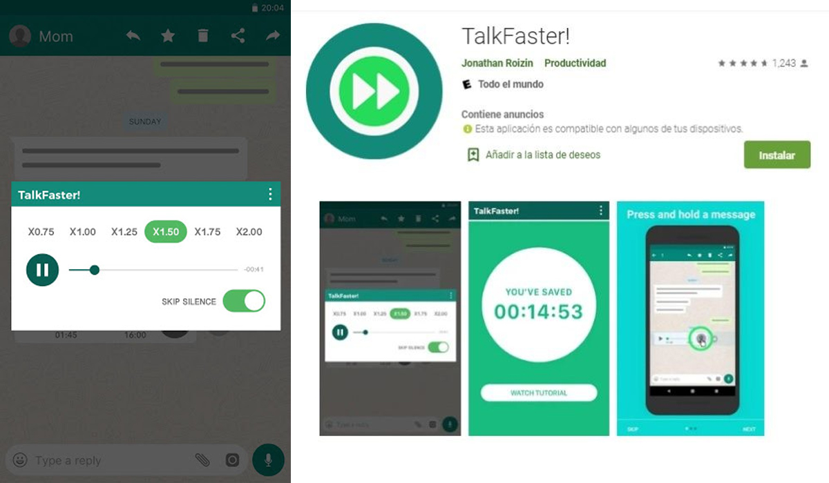 TalkFaster se llama la aplicación para escuchar los audios rápido. (Foto: Google Play)