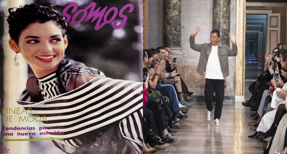 A la izquierda, la primera portada con Bárbara Peñaloza como protagonista fue en octubre de 1992, con la tendencia de estampado de líneas para la temporada de verano. Derecha: la más reciente cobertura de moda en Somos fue asistir al importante desfile de Jorge Luis Salinas en el calendario oficial de Milan Fashion Week, en marzo. (Foto: MKS Milano Fashion Agency)