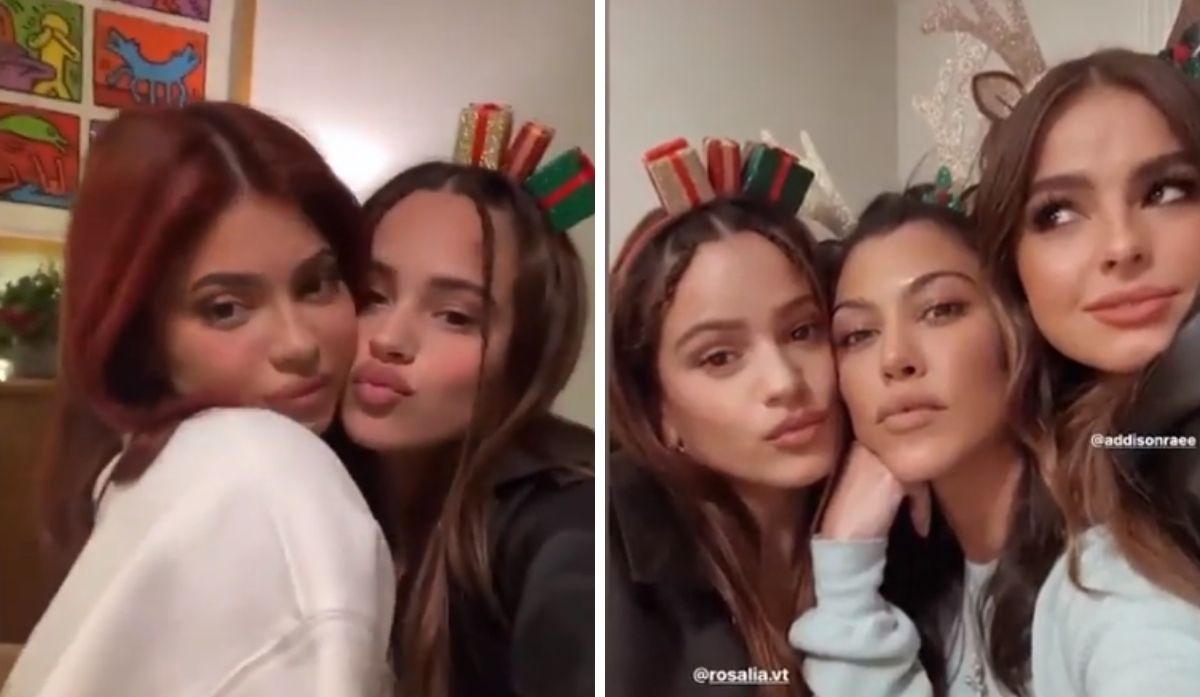 Rosalía mostró en redes sociales cómo fue su noche al lado de Kylie Jenner y Kourtney Kardashian. (Foto: Instagram / @rosalia / @kourtneykardash).