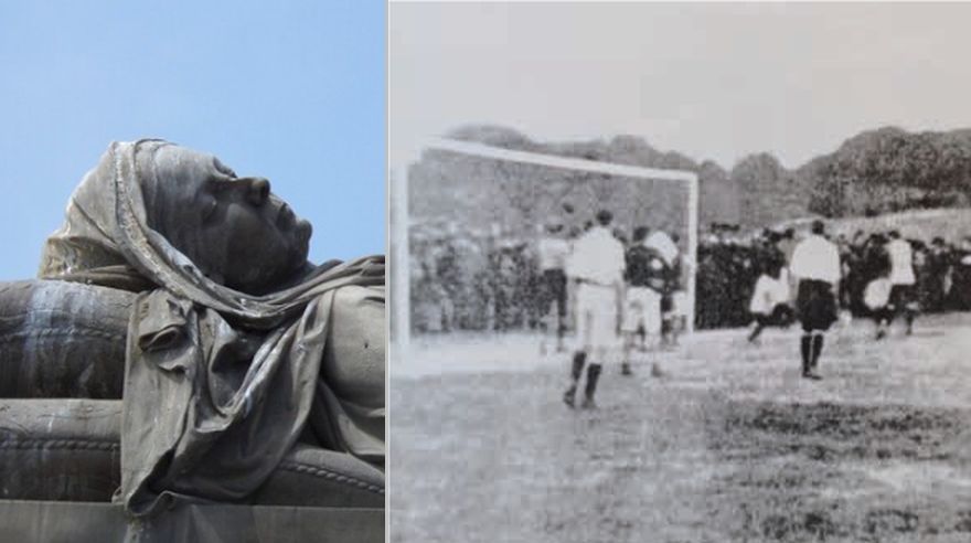 A la izquierda, el mausoleo en homenaje a Sofía Bergmann de Dreyfus, en el Cementerio Presbítero Maestro. A la derecha, foto de lo que había sido la cancha y los exteriores de Santa Sofía, un descampado propiedad del Lima Cricket desde 1888. FOTOS: Flickr / FB Lima Cricket.