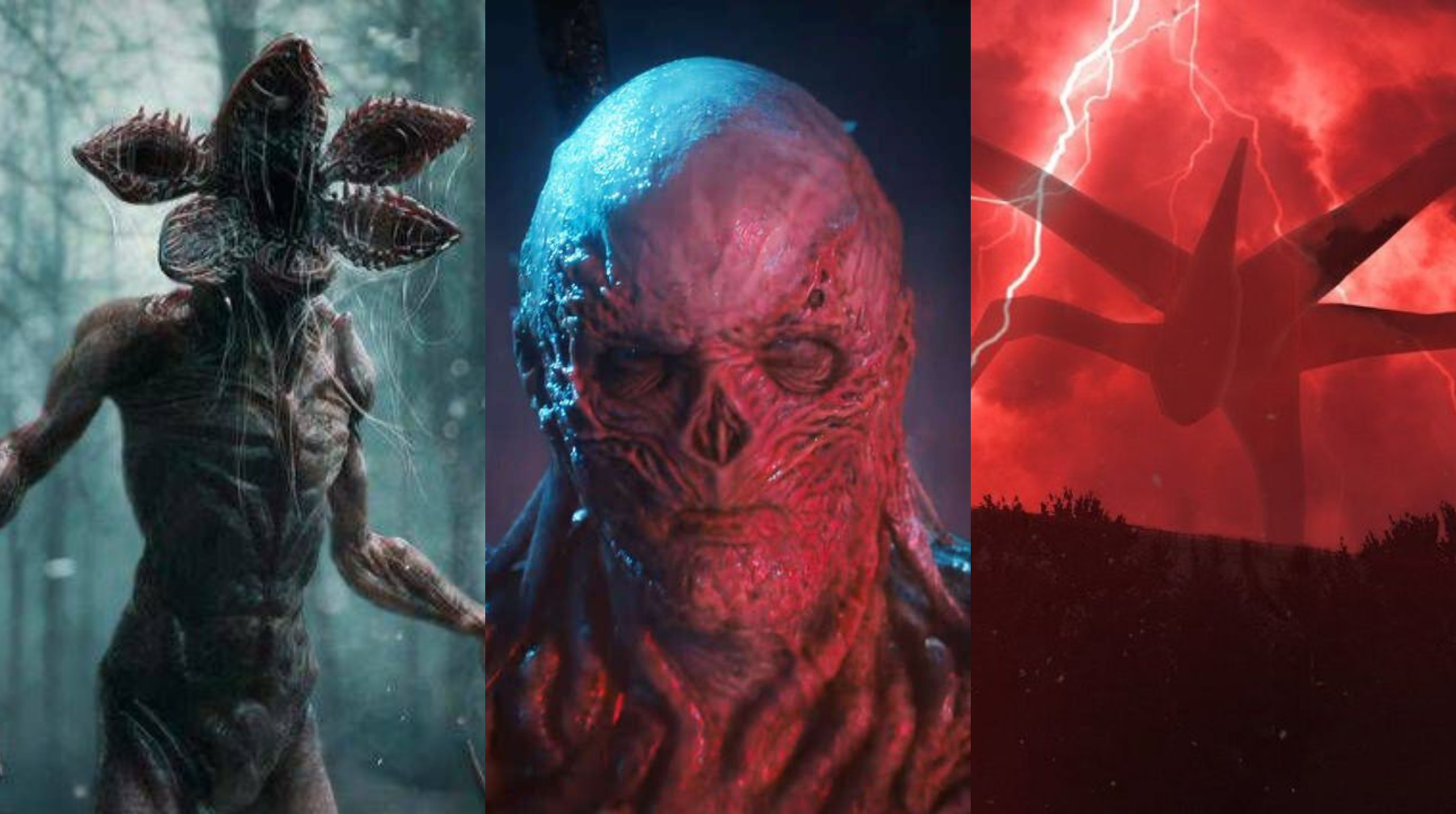 ´Demogorgon´ (izquierda), ´Vecna´ (centro) y ´Desuella mentes´ (derecha) son los villanos a los que se han enfrentado los protagonsitas de "Stranger Things" a lo largo de las temporadas. (Fotos: Netflix)