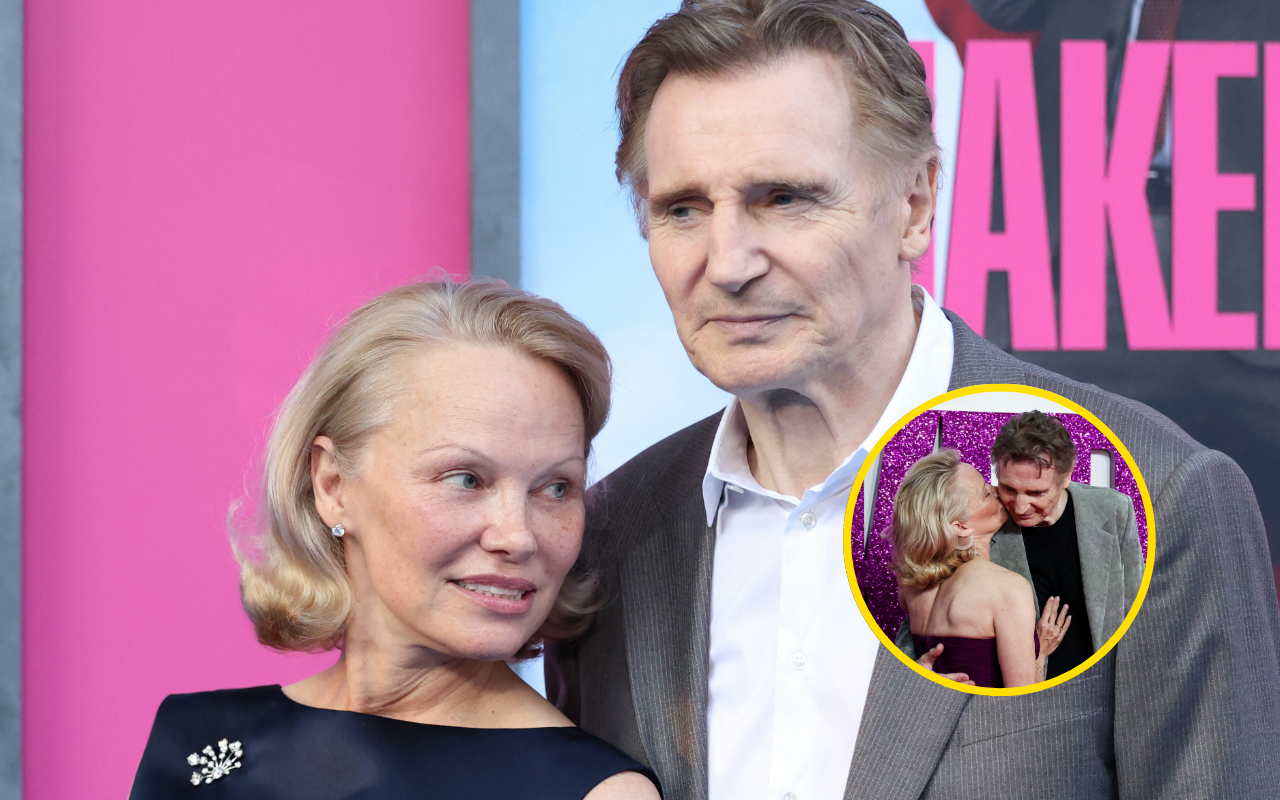 Durante el rodaje de 'The Naked Gun', Pamela Anderson describió su relación con Liam Neeson como 'laboral y romántica' | Foto: AFP / Composición EC