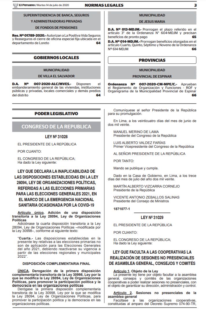 Elecciones 2021 Ejecutivo Promulgo Ley Que Suspende Elecciones Primarias Por Coronavirus Peru Gestion