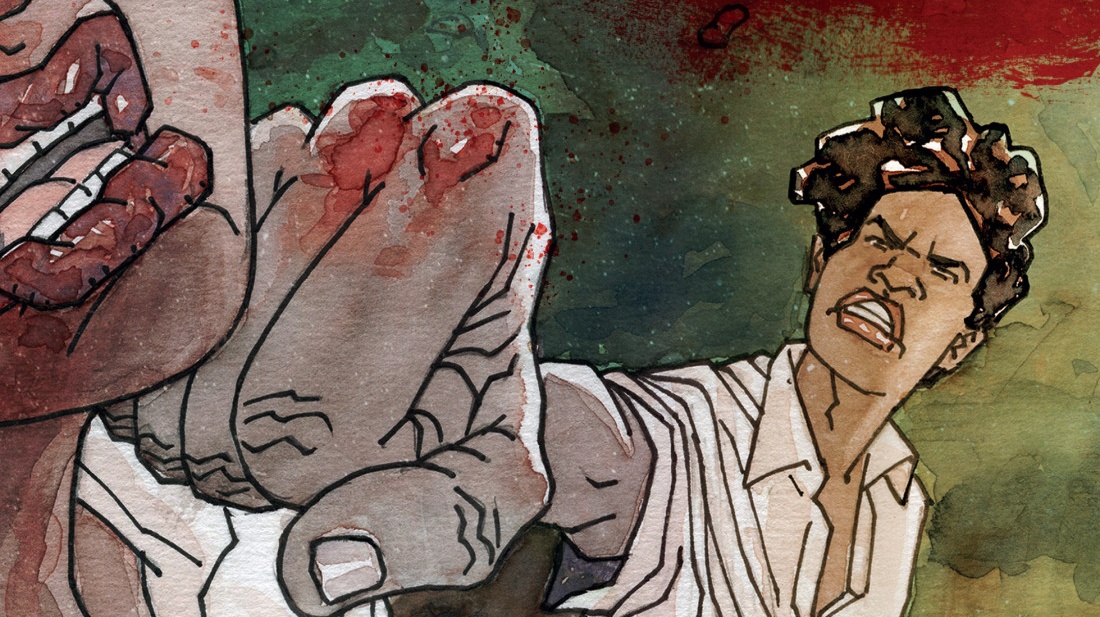 Detalle de portada de "En la cara no" de Mario Molina y Oscar Malca.