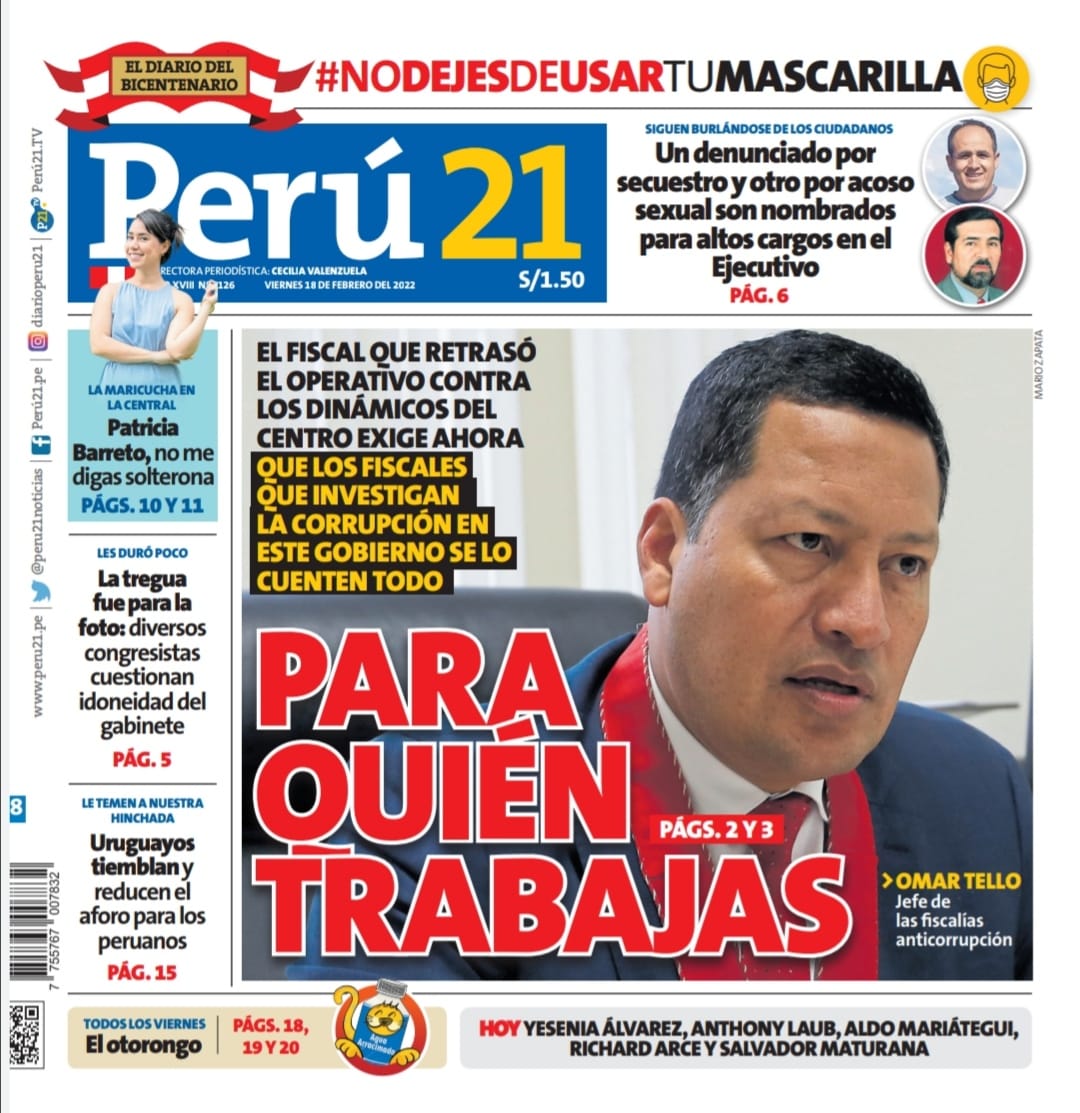 Noticias sobre Portada hoy miércoles 08 de marzo | PERU21