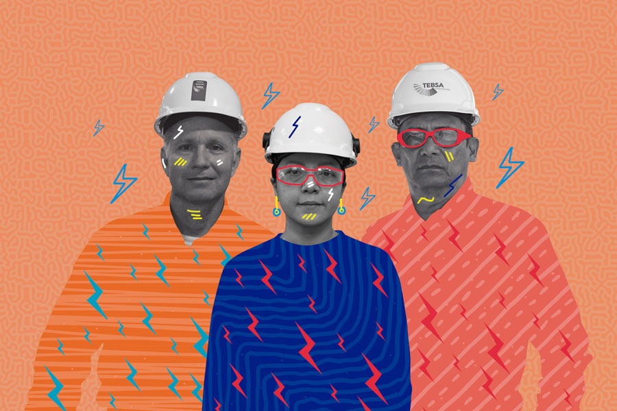 Pedro Marte, jefe de turno en Termobarranquilla; Karen Niebles, operadora de planta de agua y exteriores, y Jaime Rodríguez, director de operaciones.