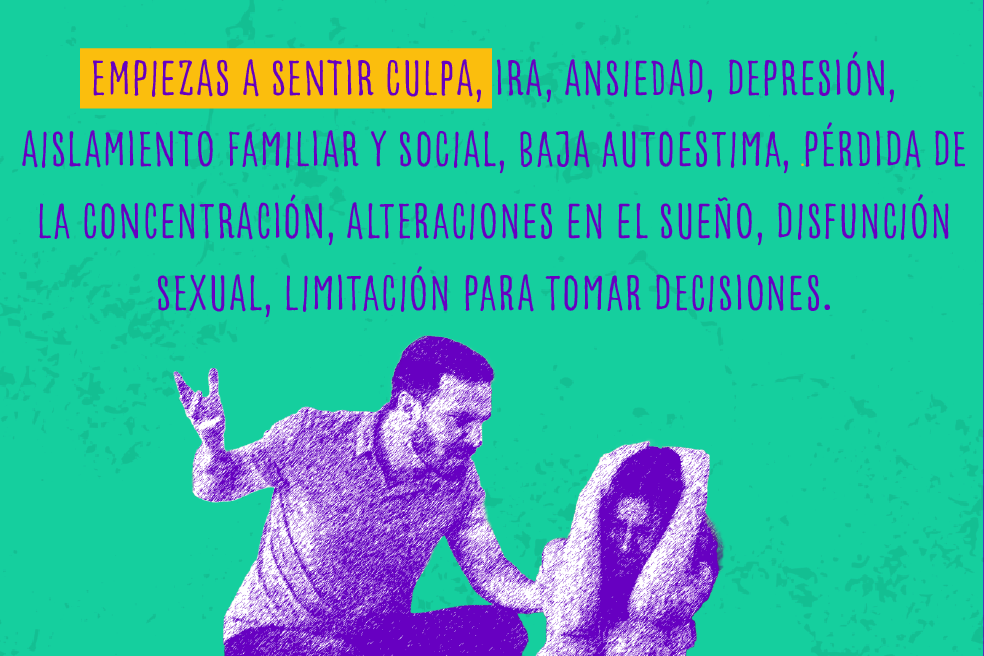 Empiezas a sentir culpa, ira, ansiedad, depresión, aislamiento familiar y social, baja autoestima, pérdida de la concentración, alteraciones en el sueño, disfunción sexual, limitación para tomar decisiones.