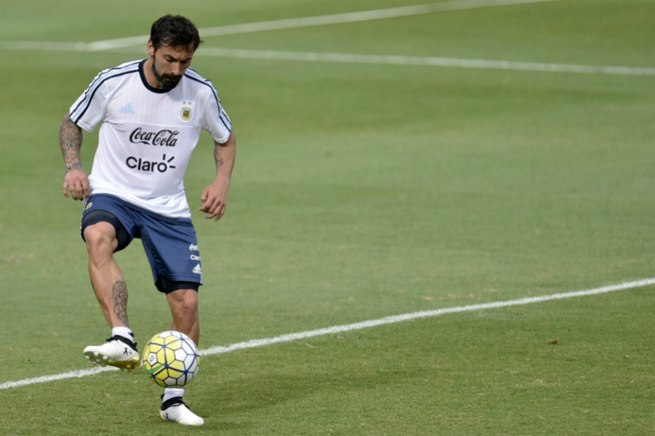 Ezequiel Lavezzi, durante un entrenamiento de la selección Argentina. / AFP