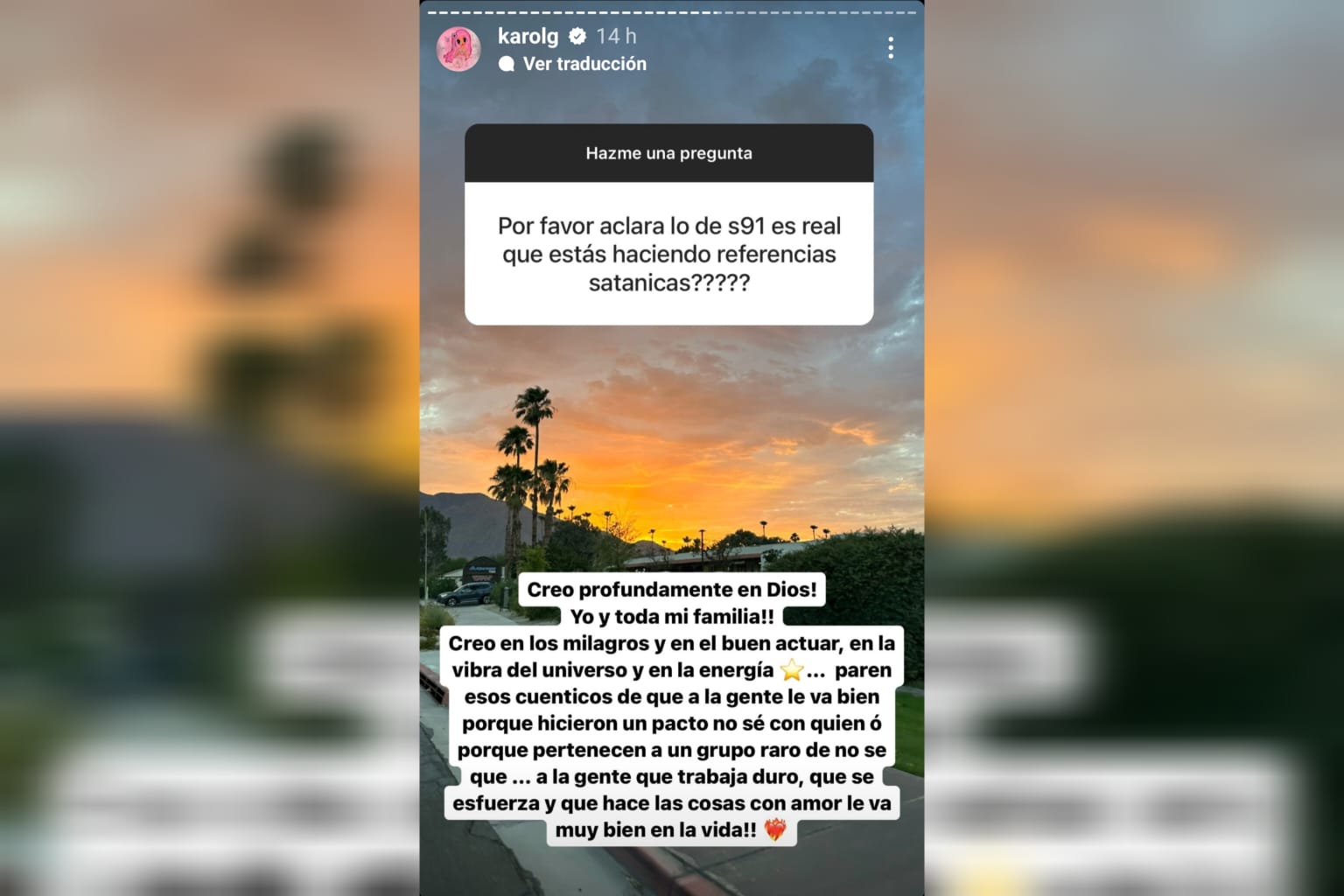 La cantante compartió el mensaje a través de sus historias de Instagram.