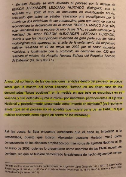 Este es el fallo del Consejo de Estado, que favorece a la familia Lezcano y ordena a una conciliación con el Ministerio de Defensa)