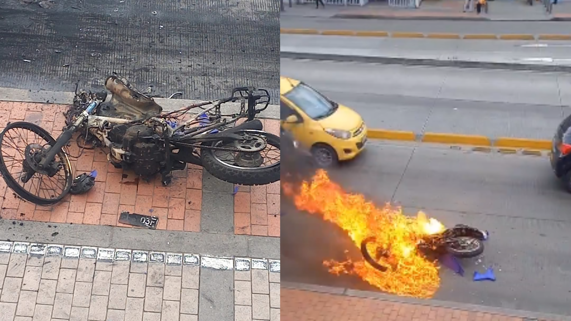 Hombre quemó la moto de presunto ladrón de celular en Bogotá (video)