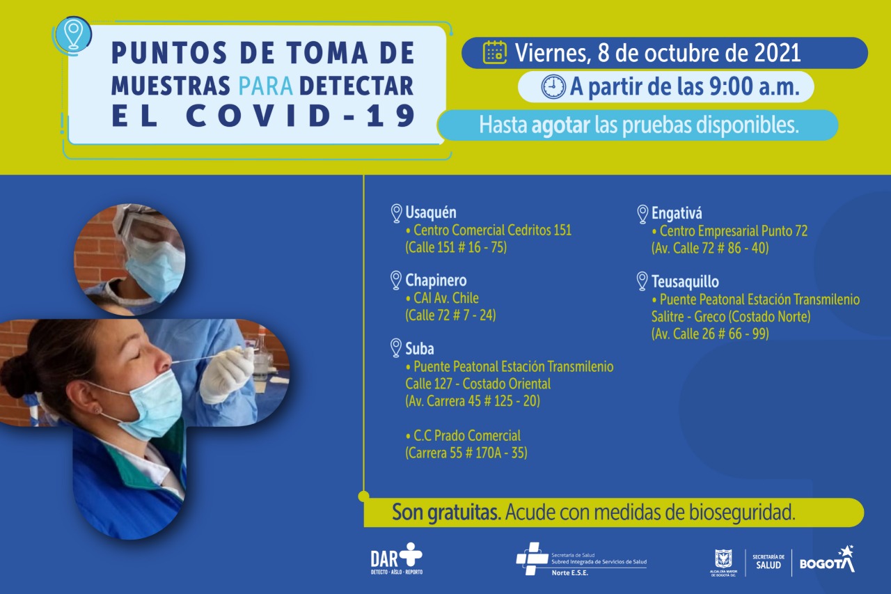 Estos son los puestos de pruebas Covid-19 para este viernes en Bogotá