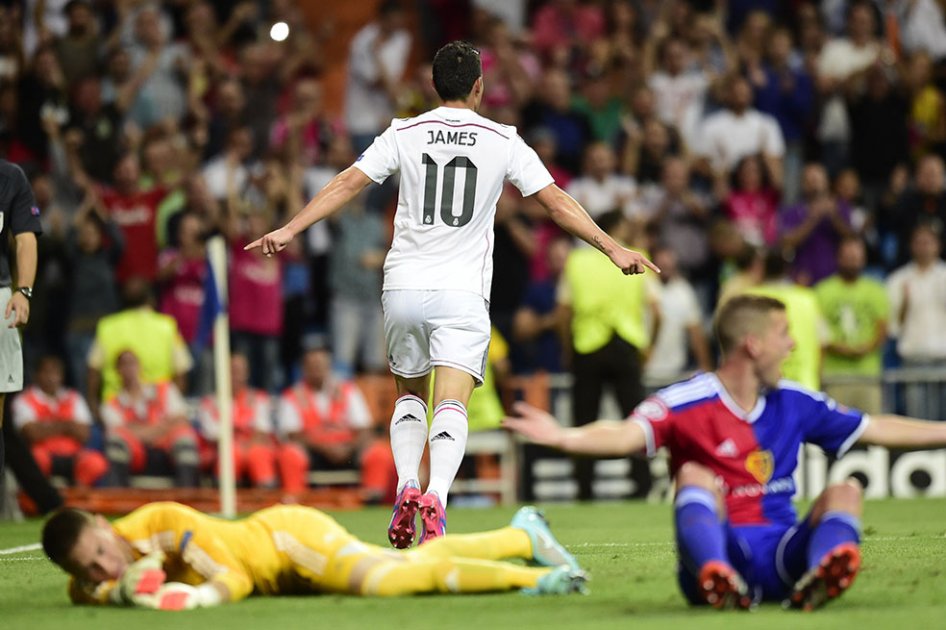James Rodríguez anotó en la goleada del Real Madrid sobre el Basilea