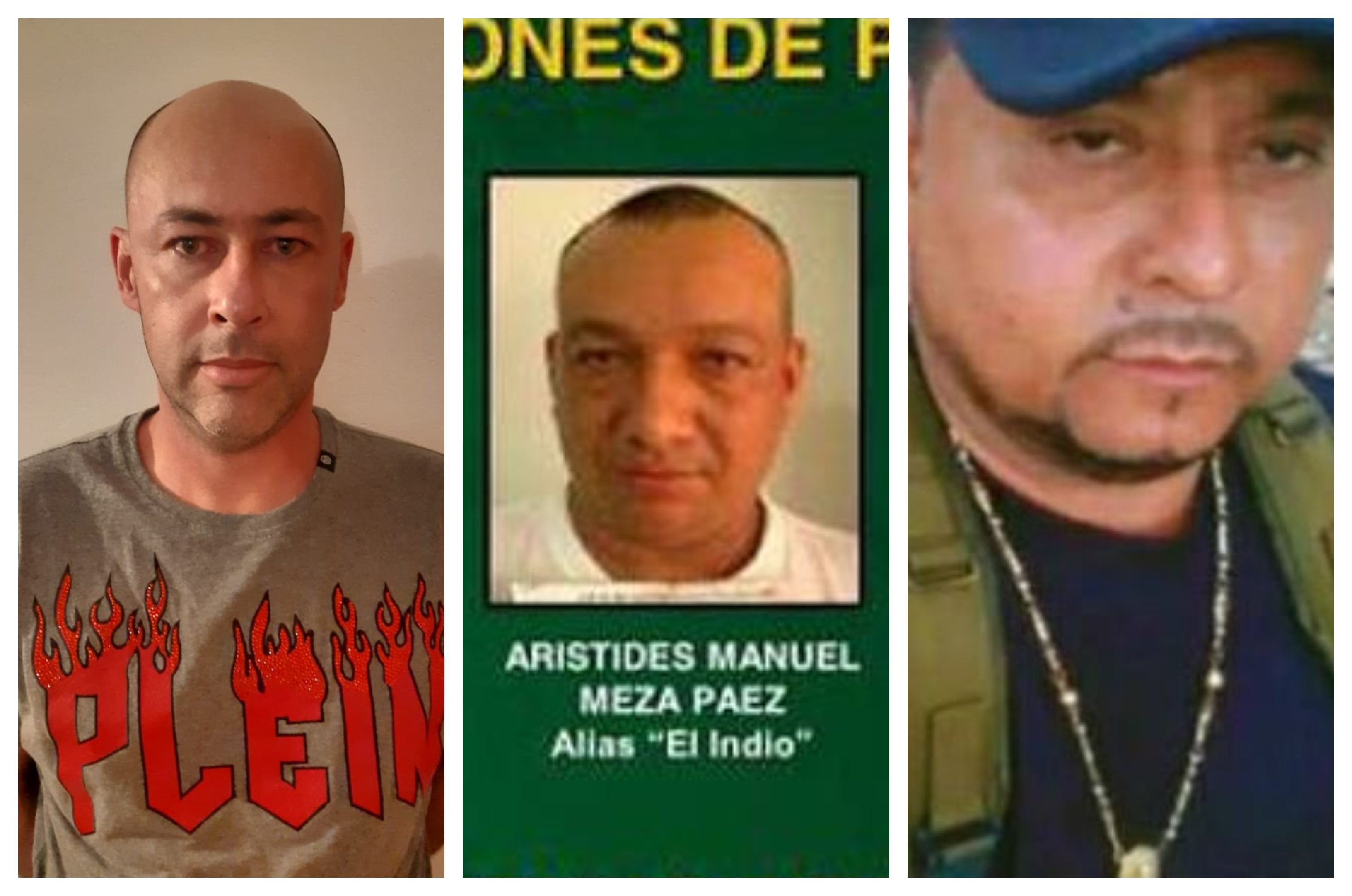 Alias "Messi" (izquierda), "El Indio" (centro) y "Gavilán" (derecha), colaboradores y líderes principales del Clan del Golfo