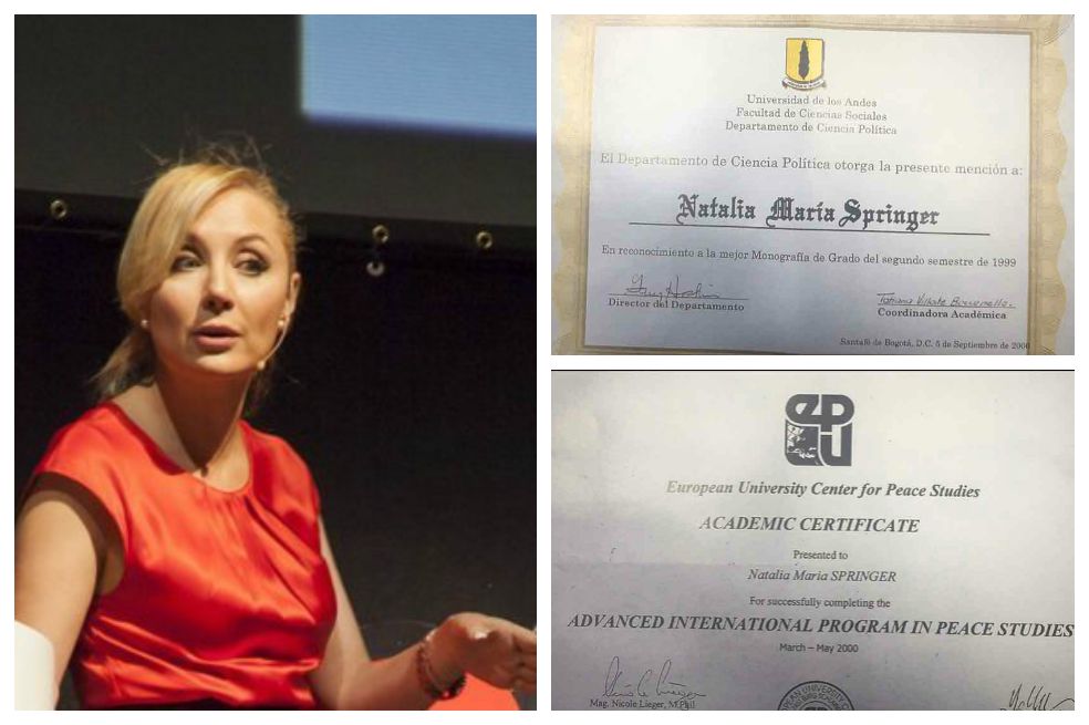 Estos son los certificados de estudios de Natalia Springer