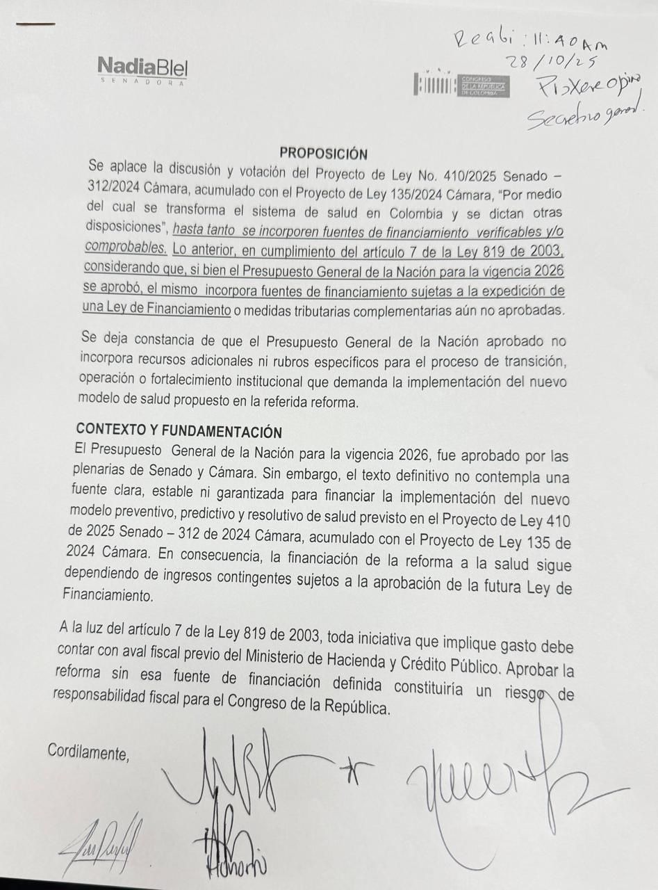 Se aplaza, de nuevo, discusión del proyecto que busca transformar el sistema de salud en Colombia.