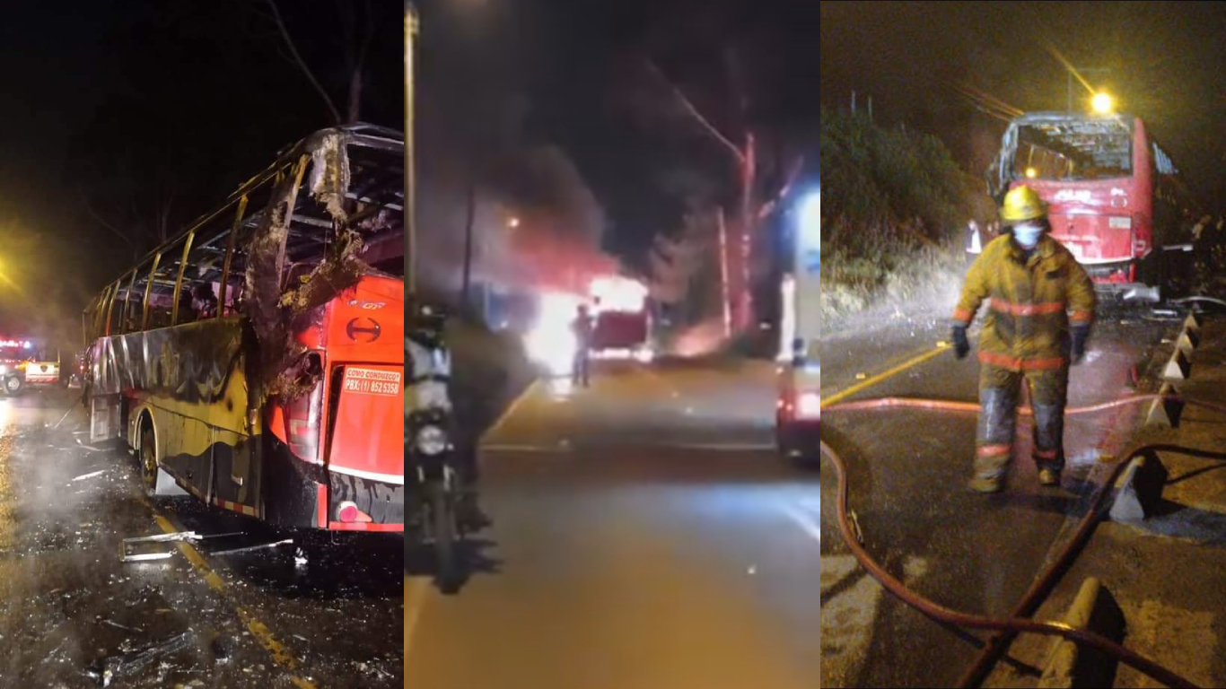 Incendian bus intermunicipal en la vía Cogua-Zipaquirá, Cundinamarca