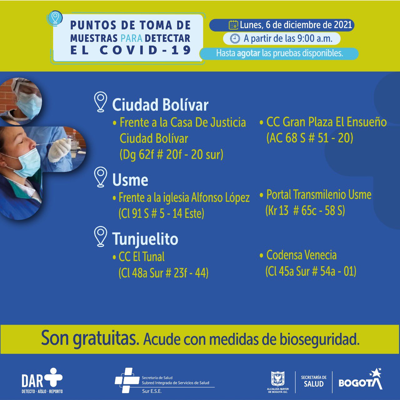 Puntos de atención para realizar la prueba covid-19 gratis.