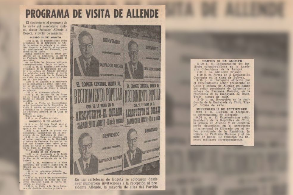 Agenda de Salvador Allende en su visita a Bogotá.
