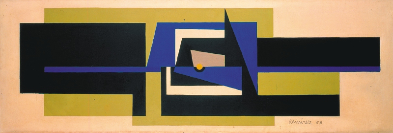 Pintura "Horizontal Verde-Azul", realizada por Eduardo Ramírez Villamizar, usando la técnica de óleo sobre tela