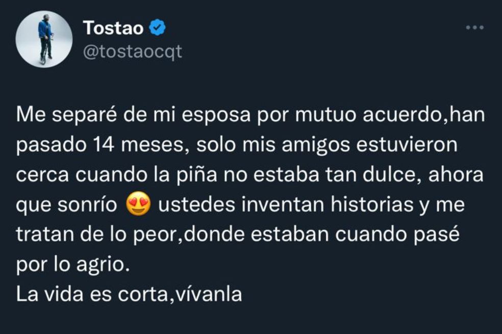 Tostao, integrante de ChocQuibTown, se defendió de las críticas y dio detalles de su divorcio de Goyo.